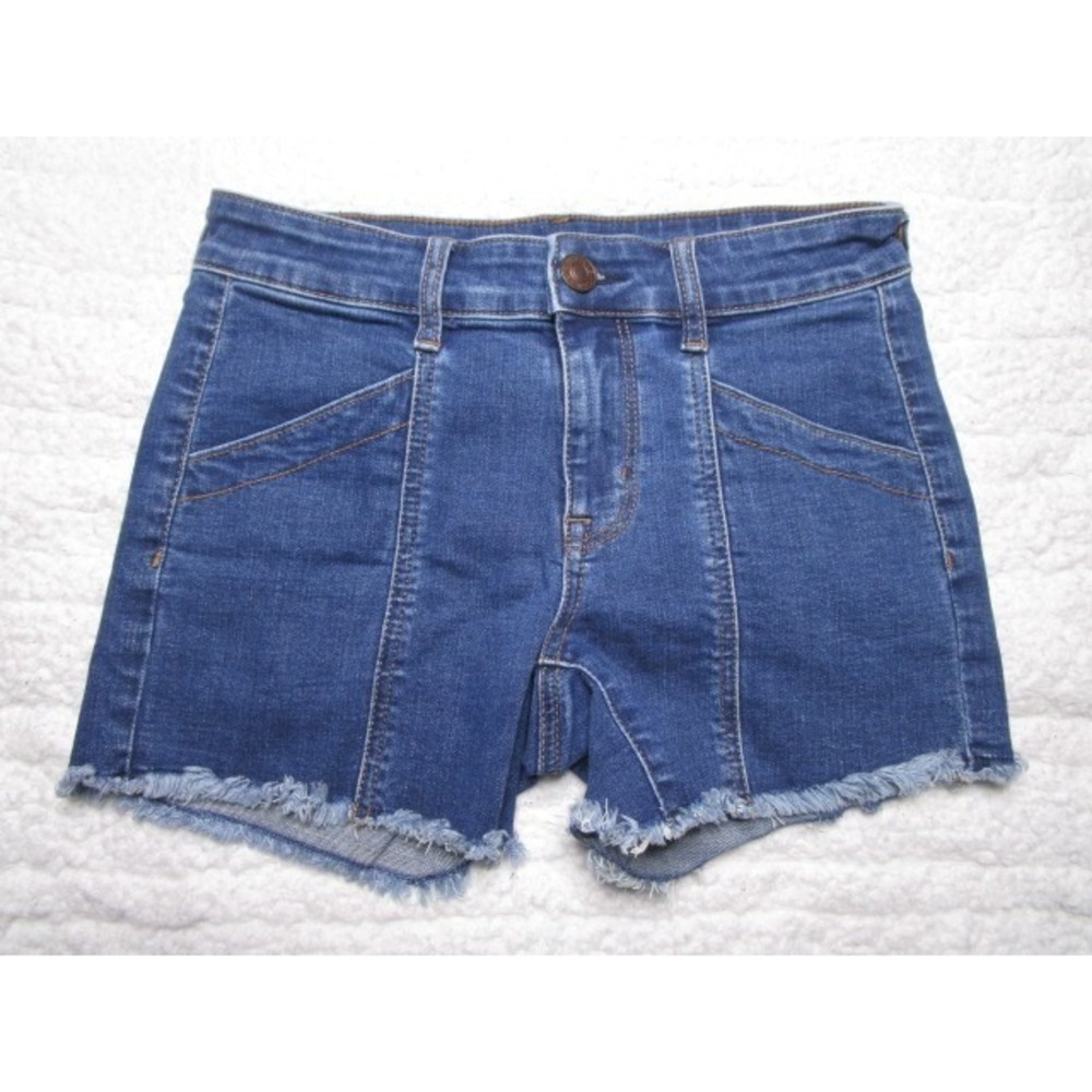 American Eagle Midi Size 4 Womens Jean Shorts Super Stretch Cutoff Medium Wash